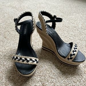 Alice + Olivia wedge sandal. Size 9. Black and white detail